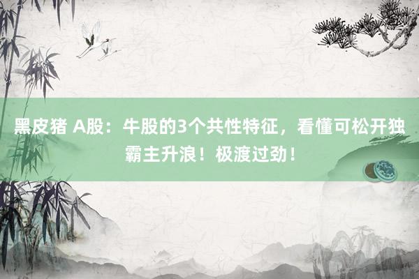 黑皮猪 A股：牛股的3个共性特征，看懂可松开独霸主升浪！极渡过劲！